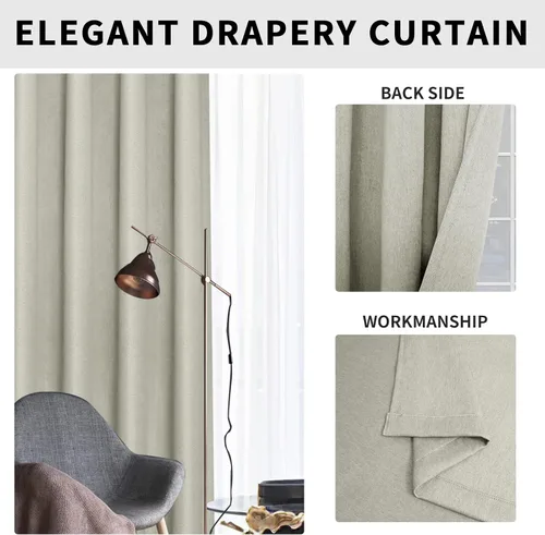 Vista 4 de Easy-Going - Cortinas opacas con aspecto de lino para oscurecer la habitación, con ojales para ventana, cortinas para dormitorio, sala de estar