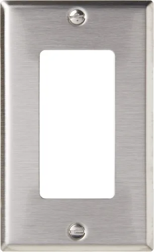 Vista 2 de Leviton Decora 1 Placa para pared de acero inoxidable, 017-80401-00A