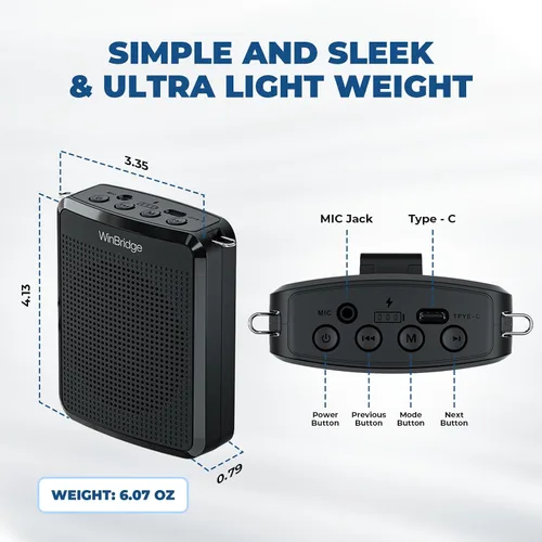 Vista 4 de WinBridge - Amplificador de voz con micrófono portátil, micrófono para profesor para aula, altavoz de guía turístico, micrófono de auriculares