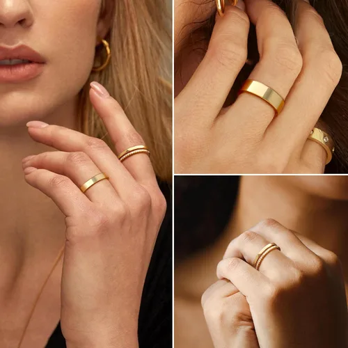 Vista 4 de GIEOGOCN Anillos de oro para mujer que no se deslustra, delicados anillos apilables chapados en oro de 14 quilates para mujeres, adolescentes