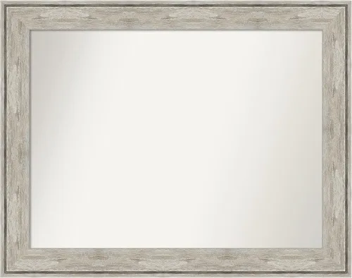Vista 401 de Amanti Art Espejo de baño plateado para sobre el fregadero, 28 x 37 pulgadas, elegante espejo rectangular de peltre cepillado, marco de madera