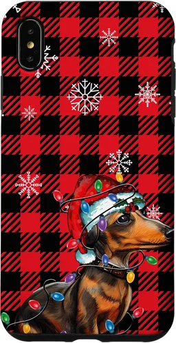 Vista 11 de iPhone 16 Dachshund Christmas Phone Case Red Plaid Pattern Christmas Lights Case
