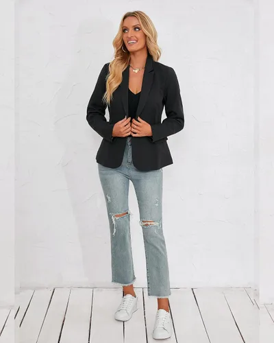 Vista 4 de luvamia Chaqueta formal de manga larga con solapa y botones para mujer