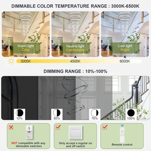 Vista 88 de Benkut Lámpara de Araña de Anillo LED Moderna Negra para Comedor, Lámpara de Araña de Techo Circular Empotrada Regulable con Control Remoto