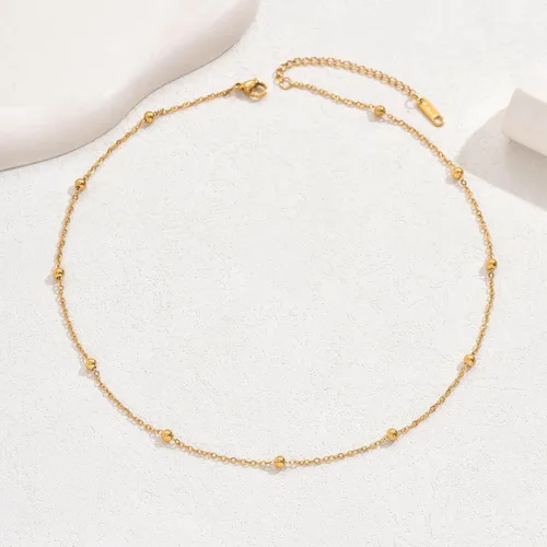Vista 6 de Collar de cadena para mujer, delicado y sencillo, chapado en oro de 18 quilates, gargantilla con disco tipo moneda, trenzada, con cuentas, collar
