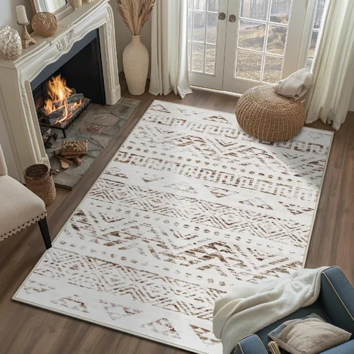 Vista 111 de jinchan - Tapete de pasillo marroquí de 2 x 6 pies con líneas, bohemio, lavable, para cocina, suave, geométrico, de lana sintética, antideslizante