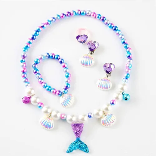 Vista 6 de Disfraz de sirena de princesa para niñas, vestido de fiesta con peluca y corona