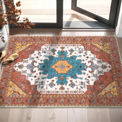 Vista 527 de SERISSA - Tapetes florales vintage, antideslizante, lavable, pequeño, ultrasuave, bohemio, de pelo bajo, para entrada, interiores, habitación
