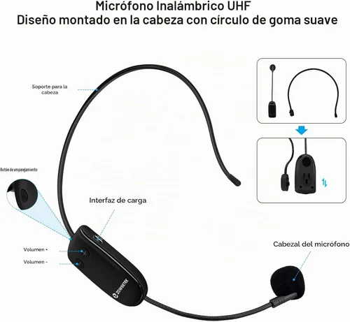 Vista 4 de ZOWEETEK Amplificador de Voz Original para Profesores con 2 Micrófonos, Amplificador de Voz Inalámbrico con Auriculares Micrófono, Altavoz Portátil
