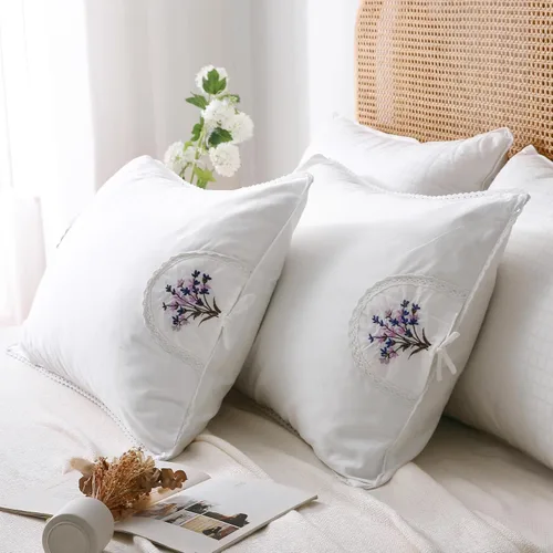 Vista 8 de Fundas de almohada bordadas blancas, fundas de almohada de pájaros con encaje, 100% algodón, paquete de 2 unidades, tamaño Queen 30 x 20 pulgadas