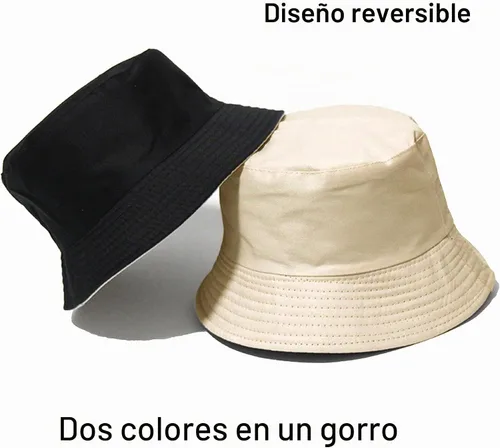 Vista 2 de PFFY Reversible Bucket Hat for Women Men Cotton Sun Beach Fishing Cap Negro/Beige (reversible)