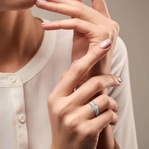 Vista 2 de Juego de anillos de moda para mujer 2 en 1 propuesta de compromiso de boda anillo de novia de San Valentín anillos de boda de aleación de alta