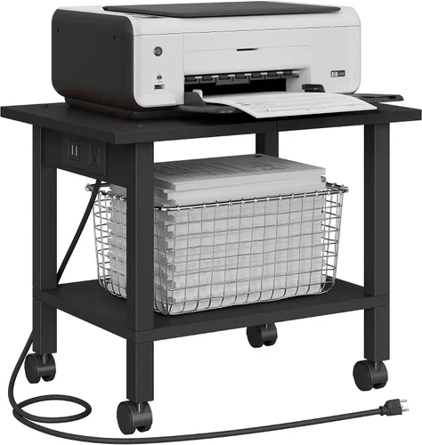 Vista 14 de TUTOTAK Soporte de impresora de 2 niveles, carrito de impresora rodante con tomas de corriente y puertos USB, mesa de impresora móvil con ruedas
