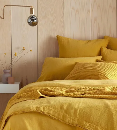 Vista 2 de INDACORIFY Funda de edredón de algodón en color amarillo mostaza, ropa de cama bohemia 100% algodón lavado, funda de edredón tamaño Queen, juego