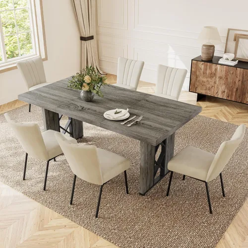 Vista 14 de HIPIHOM Mesa de comedor de granja de 70.8 pulgadas para 6 personas, mesa de cocina rectangular grande con patas resistentes, muebles de comedor