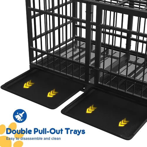 Vista 4 de Asee'm Jaula de perro resistente de 48 pulgadas con ruedas para perros grandes, jaula indestructible a prueba de escapes para perros de alta