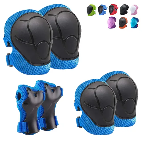 Vista 16 de Rodilleras para niños, rodilleras y coderas, conjunto de equipo de protección para niños y niñas con protectores de muñeca 3 en 1 para patinaje Negro