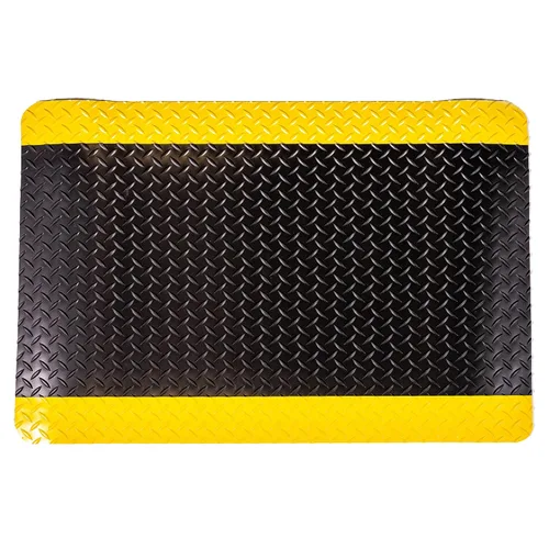 Vista 2 de Durable Corporation alfombra industrial de vinilo diamante, esponjosa, antifatiga, para interiores., Negro con amarillo (black With Yellow Border), 1