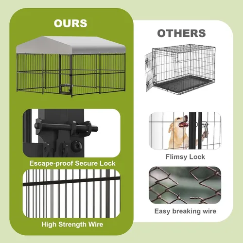 Vista 4 de Perrera para perros exteriores de 10 x 10 x 6 pies con techo, perreras resistentes al aire libre para perros grandes, con techo impermeable