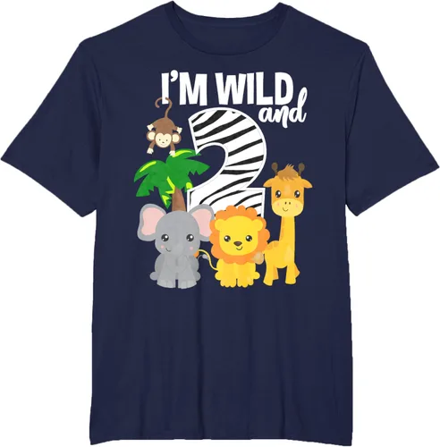 Vista 53 de Camiseta de cumpleaños con temática de zoológico de I'm Wild and 2, Negro, S