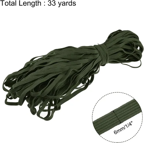 Vista 2 de MECCANIXITY Cordón elástico plano para coser de 1/4 de pulgada, 0.236 in, 33 yardas, cuerda elástica pesada para manualidades, color verde militar