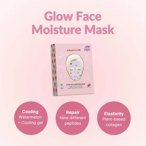 Vista 5 de LALARECIPE Glow Face Moisture Mask - Hidrogel facial hidratante y refrescante con 8 ácidos hialurónicos, sandía y péptidos, cuidado de la piel