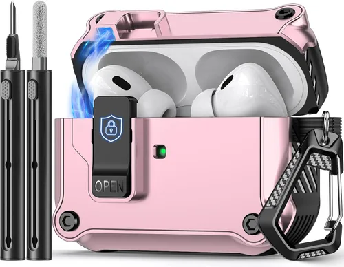 Vista 9 de Pohgelan Compatible con AirPods Pro 2ª/1ª generación, estuche con cierre magnético automático y kit de limpieza, compatible con funda Magsafe - Negro