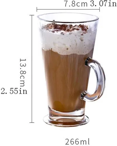 Vista 2 de TOMYEUS Water Glasses Glass Cups, Clear Glass Cups with Handle for Drinks, Cappuccino, Latte, Big Tea Cup. Crystal Clear Glass Cups (Pack of 2)
