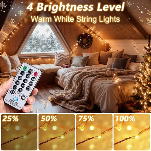Vista 3 de Guirnalda de luces LED de 99 pies con 300 luces para dormitorio, patio, interior/exterior, impermeable, luces de cobre para cumpleaños, boda