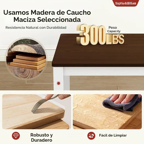 Vista 3 de Sophia & William Juego de mesa de comedor de 5 piezas para 4, juego de mesa y sillas de cocina de madera, mesa de comedor rectangular de 45 pulgadas