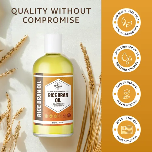 Vista 6 de Aceite de salvado de arroz orgánico (8 onzas) prensado en frío de alta calidad sin refinar Aceite de salvado de arroz 100% puro para piel, cara