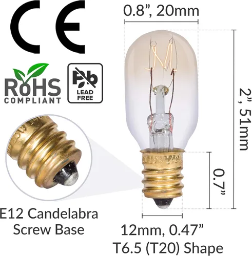 Vista 2 de Simba Lighting Bombilla de repuesto T6.5 de 25 W, base de candelabro E12
