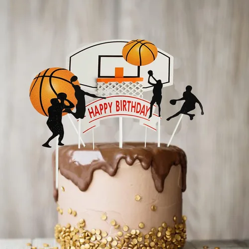 Vista 4 de Juego de 7 letras de baloncesto DIY feliz cumpleaños para niño pastel decoración de fiesta de pasteles deportes suministros de fiesta