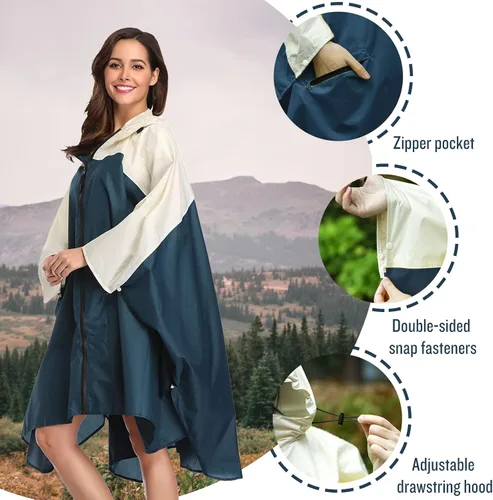 Vista 3 de SaphiRose Poncho de lluvia unisex con capucha impermeable para mujeres adultas