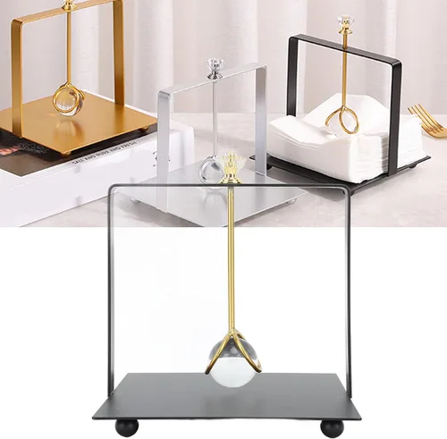 Vista 4 de Fydun Napkin Holderwith Handle, Metal Holder Lift Modern Elegant Square Kitchen Utensils Gadgets Paper Dispenser for Restaurant Hotel Home Office