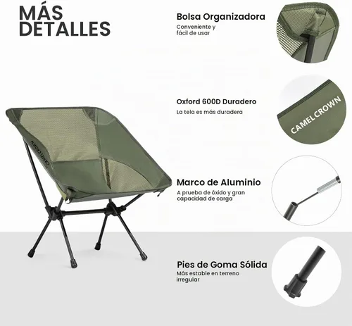 Vista 5 de CAMEL CROWN Silla portátil de camping ligera y compacta plegable con malla para acampar al aire libre, viajar, playa, picnic, festival, senderismo