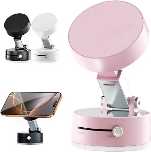 Vista 5 de Soporte de teléfono ajustable con interruptor de encendido/apagado, rotación de 360°, plegable y portátil, con soporte multiusos para teléfono