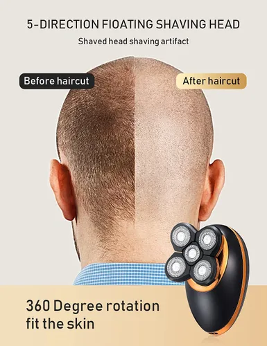 Vista 2 de Afeitadoras eléctricas para hombres, afeitadoras 5 en 1 de cabeza calva para hombres, 5D flotante inalámbrica, recargable, portátil, kit de aseo