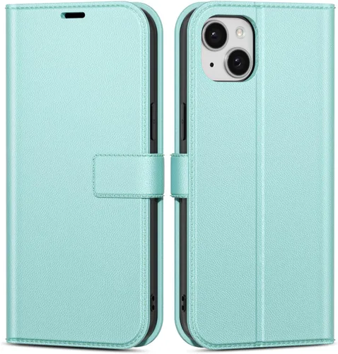 Vista 23 de oakxco Funda tipo cartera para iPhone SE 2022/2020/8/7 con soporte para tarjeta de crédito, funda magnética RFID delgada tipo libro con tapa
