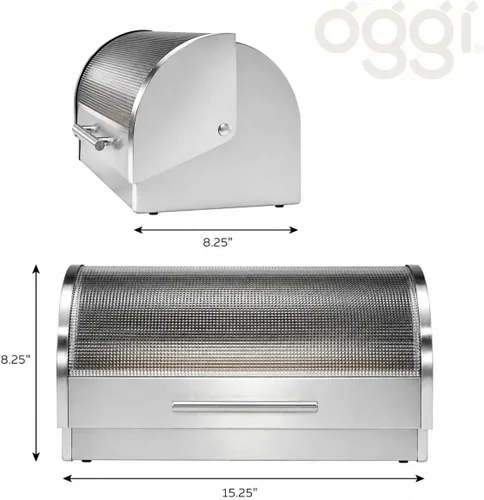 Vista 4 de Oggi Panera con tapa enrollable de acero inoxidable para encimera de cocina con tapa de vidrio templado - Se adapta a múltiples hogazas grandes