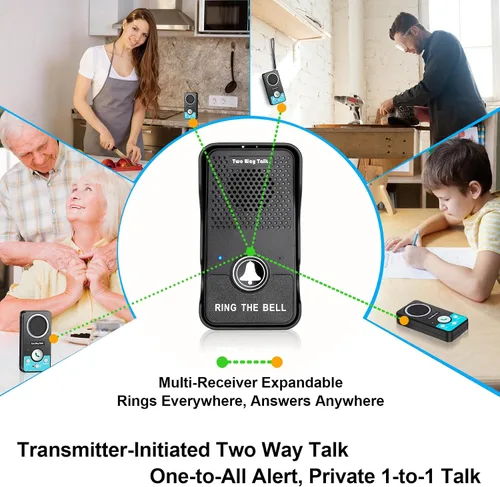 Vista 4 de Timbre inalámbrico con altavoz de audio de 2 vías, timbre de puerta de conversación natural manos libres, rango de 1300 pies, volumen de 8 niveles