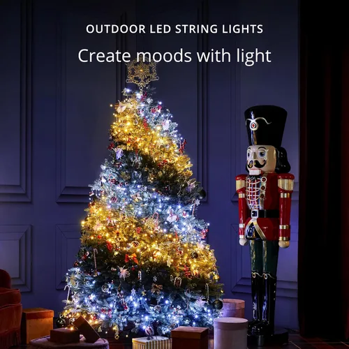 Vista 2 de Twinkly Cuerdas de 250 luces LED blancas, cadena de luces LED para exteriores e interiores, luces blancas de Navidad de cálido a fresco, LED
