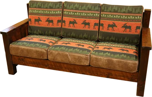 Vista 2 de Furniture Barn USA Sofá de clavija de madera de granja, tinte oscuro, tela multicolor Bradley