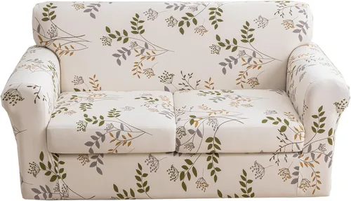 Vista 37 de KRFOONN Funda de sofá de 4 piezas con estampado para sofás de 3 cojines, funda elástica con 3 fundas de cojín separadas, protector de muebles