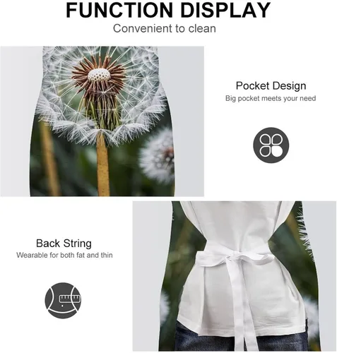 Vista 6 de Personalized Winter White Dandelion Adult Apron, Kitchen Cooking Aprons for Woman Man, Adjustable Bib Apron with Pocket for Baking, BBQ Crafting