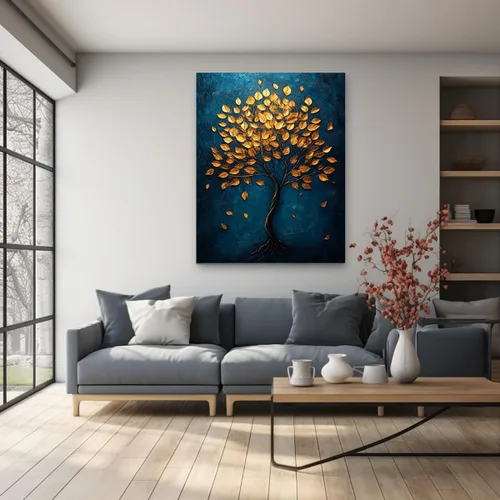 Vista 3 de VOCBAN Tree of Life Wall Art The Picture Artwork Canvas Prints Tree Pictures Poster Retro Artwork for Bedroom Living Room Home Decoration(blue blue