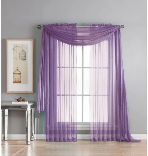Vista 6 de Set de 3 piezas de cortina de gasa (2 piezas de 58" x 84") y cenefa de ventana (1 pieza de 37" x 216") (Negro)