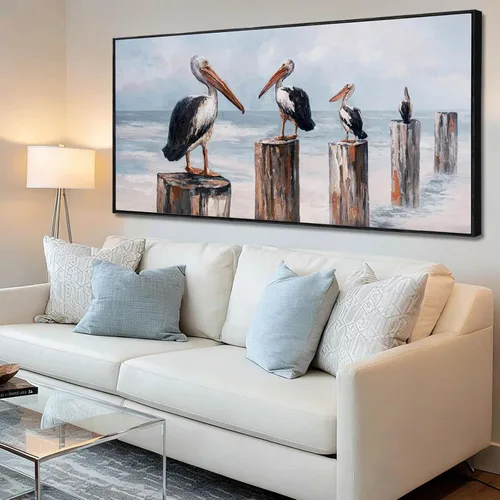 Vista 17 de Arte de pared blanco texturizado, arte abstracto gris, imágenes modernas enmarcadas grandes, pintura al óleo de paisaje ondulado, 24 x 48 pulgadas