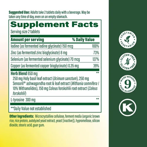 Vista 2 de MegaFood Fuerza tiroidea – Suplemento mineral – Apoyo tiroideo para mujeres con Ashwagandha, zinc, selenio, cobre, yodo y L-tirosina y mezcla