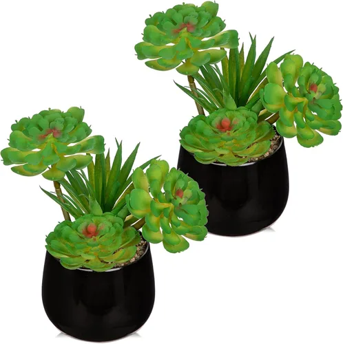Vista 10 de Briful Plantas suculentas artificiales en maceta de cerámica, suculentas falsas con macetas negras, decoración moderna de escritorio para el hogar
